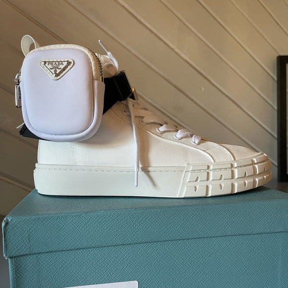 Prada White High Top Shoes w/ Bag - Picture 2 of 7